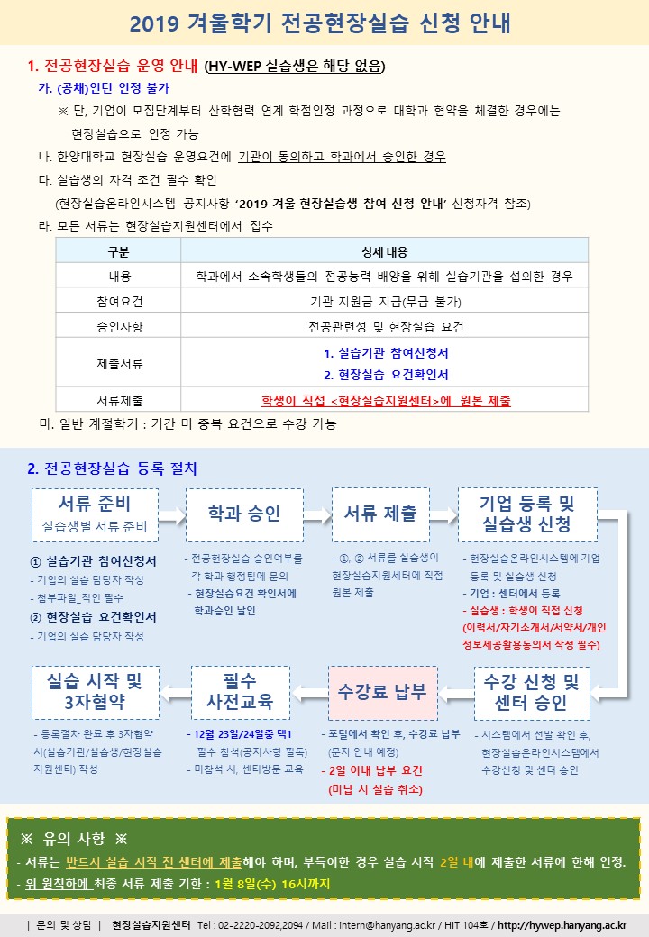 붙임1. 2019-겨울 한양대학교 전공현장실습 참여신청 안내_실습생